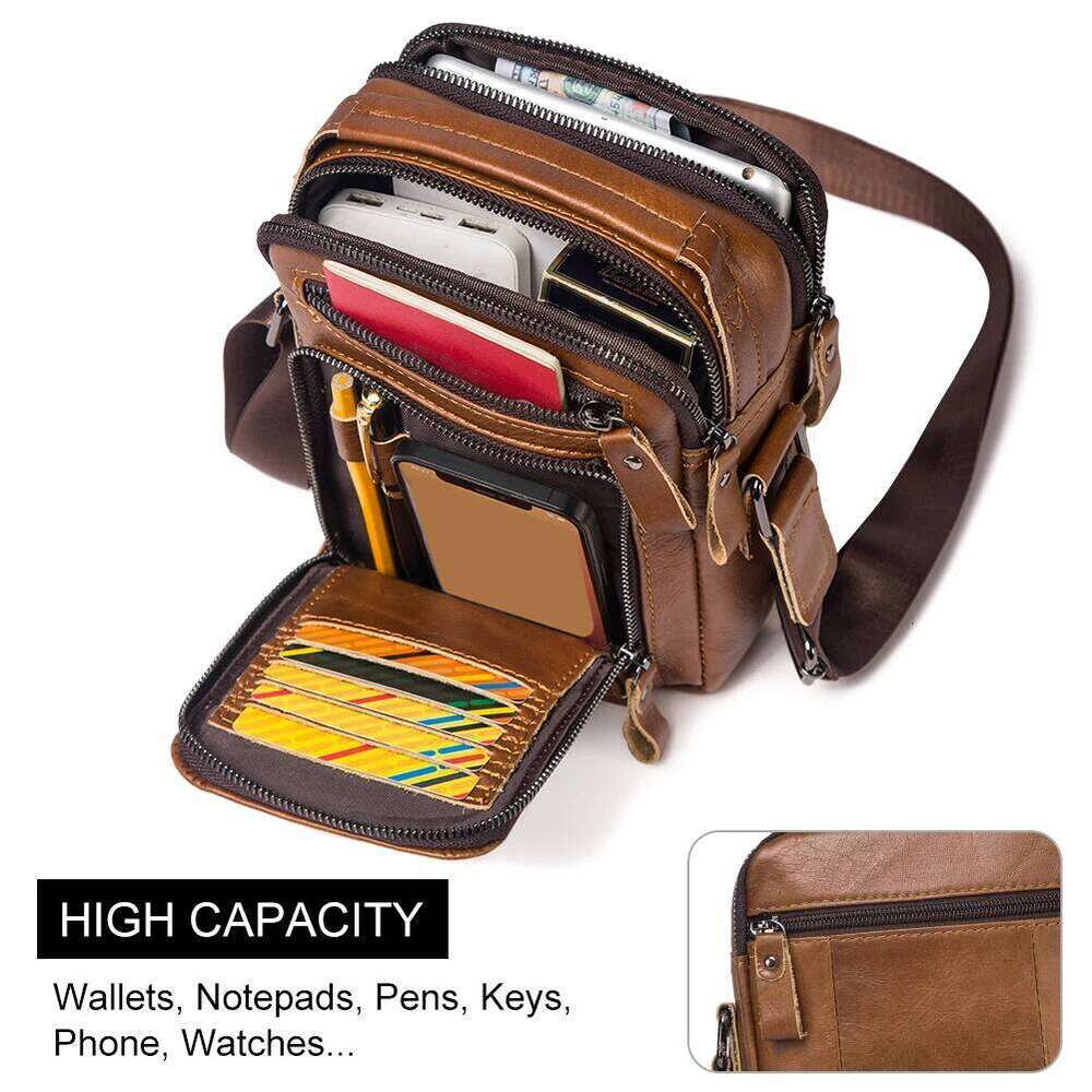 HUMERPAUL 100% Genuine Leather Men's Shoulder Messenger Bag Small Business Crossbody Handbag For Work Male Travel Sling Bolso