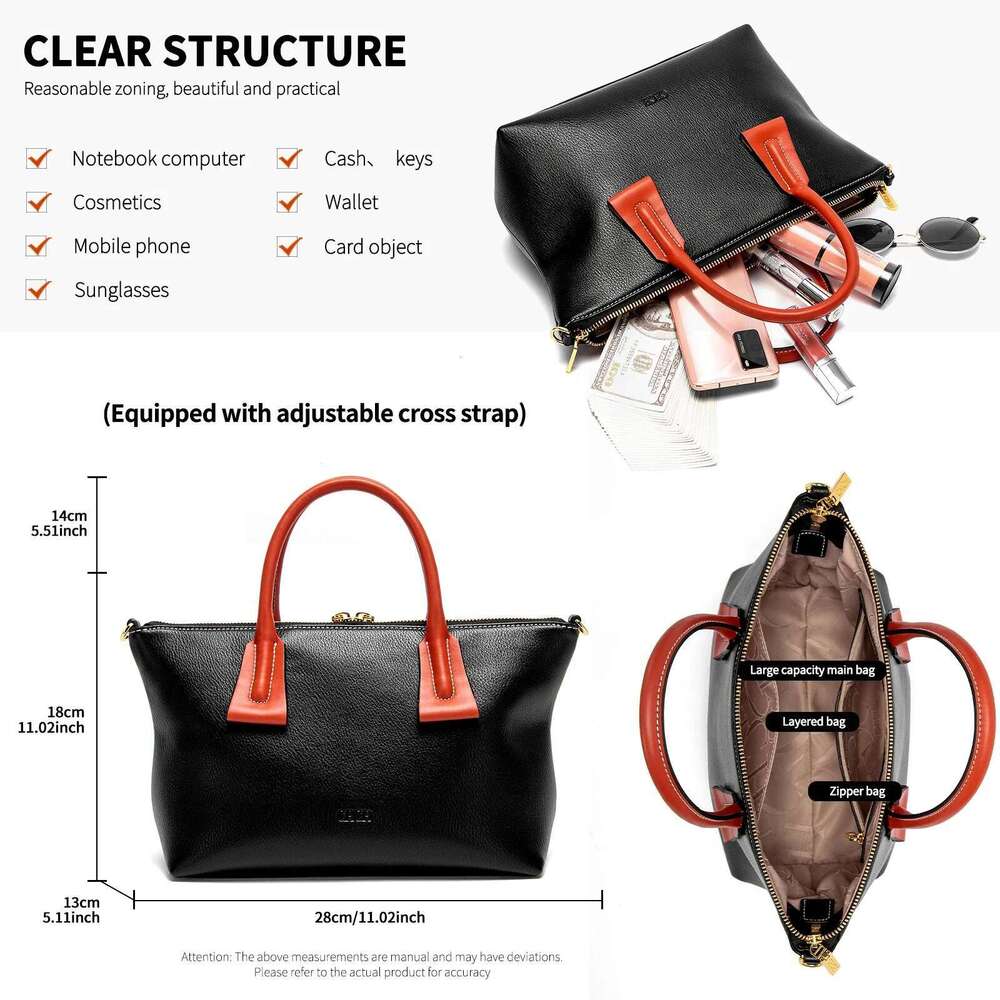 Spring Travel Women's Tote Bag New 2025 Black Leather Large Capacity Handbag