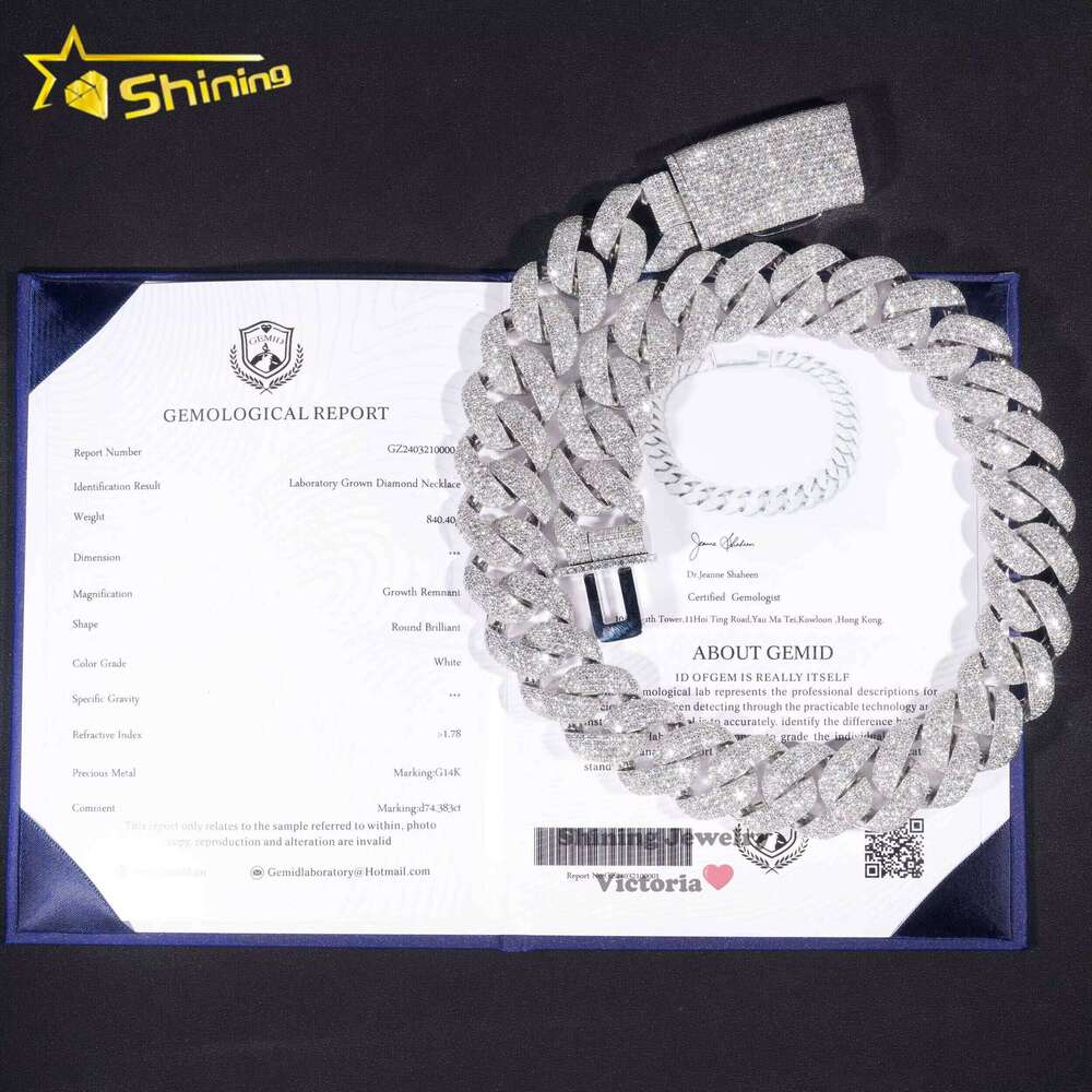 Shining Jewelry Hip Hop Iced Out Miami 25MM Thick Sier Lab Grown Dia 14K Gold Plated Cuban Link Chain