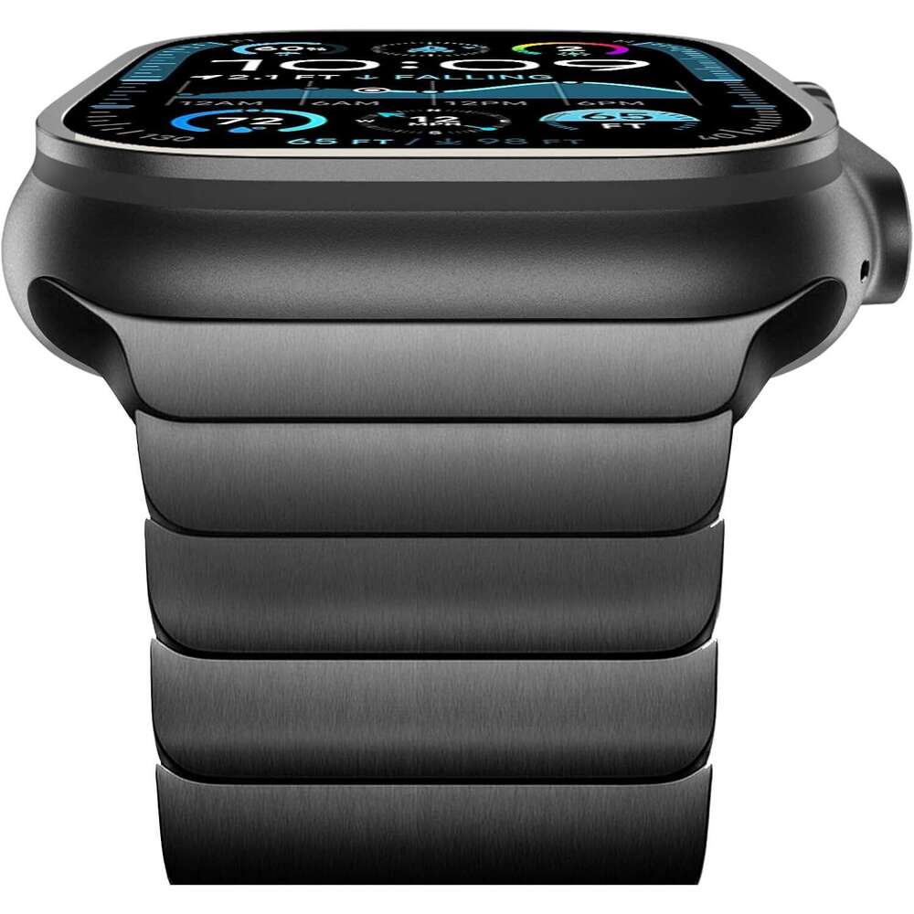 Stainless Steel Ultra/Ultra Link Bracelet 44mm 45mm, Metal Band Folding Clasp Compatible with Apple Watch Series 10 9 8 7 6 5 4 3 2 1 SE (Black, 49mm