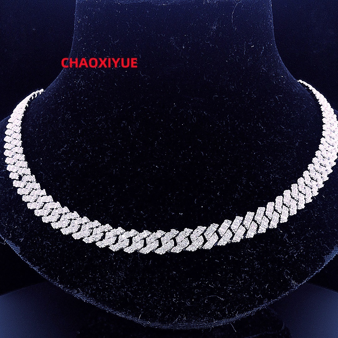 Custom 12mm Iced out Moissanite Cuban Link Chain 925 Sterling Silver Unisex Hiphop Jewelry with Silver Plating for Parties