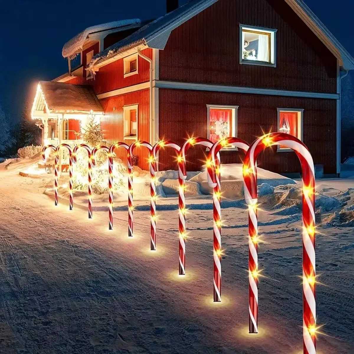 5PCS/Set Solar Operated Christmas Candy Cane Pathway Markers Lights With Stakes For Xmas Outdoor Patio Garden Walkway Decoration W250528