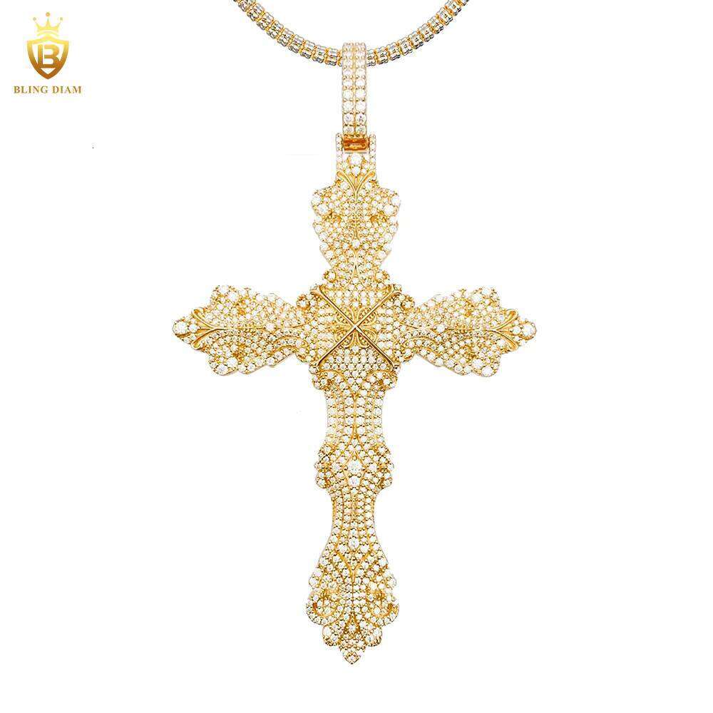 New Custom Hip Hop Jewelry Cross Pendant Necklace VVS Moissanite Sterling Sier Stainless Steel