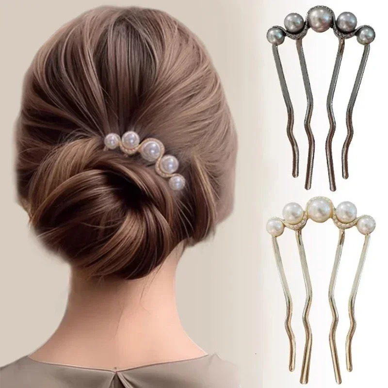 2pcs Korean U Shaped Pearl Hairpins Hair Clips for Women Elegant Metal Forks Vintage Styling Tools Gifts 250519