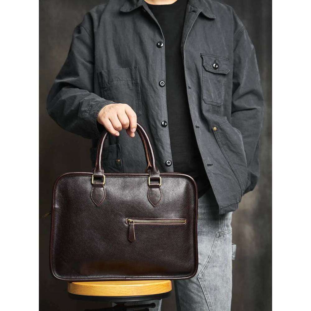 Genuine Leather Business Briefcase Casual Vintage Handbag Shoulder Messenger Men's Office Laptop 16 Inch Bag