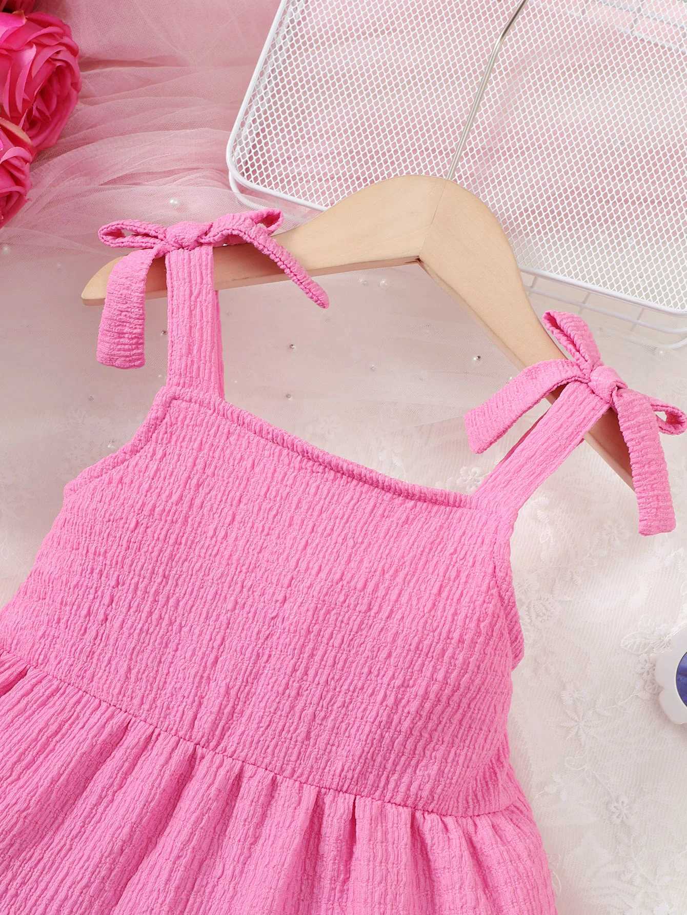 Children Girl Summer Dress Rose Red Bow Suspender Ruffle Comfortable and Soft Dress fits 4-7 Years Cute Girls aged Seaside Beach X250528