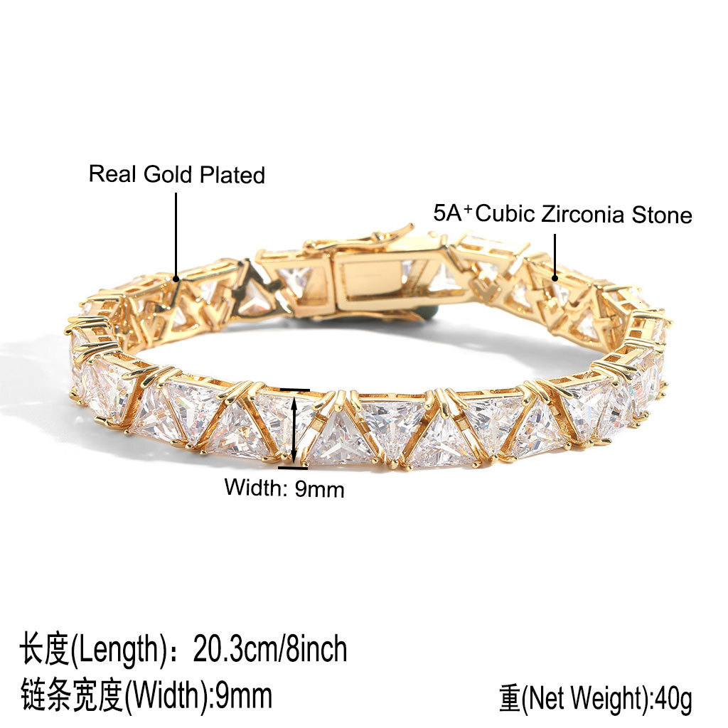 5mm 9mm Triangular Cubic Zirconia Sparkly Diamond Tennis Bracelet Wolf Tide Hip Hop Chains Wristband Iced Out Full Cz Stone Trendy Mens Hand Jewelry P