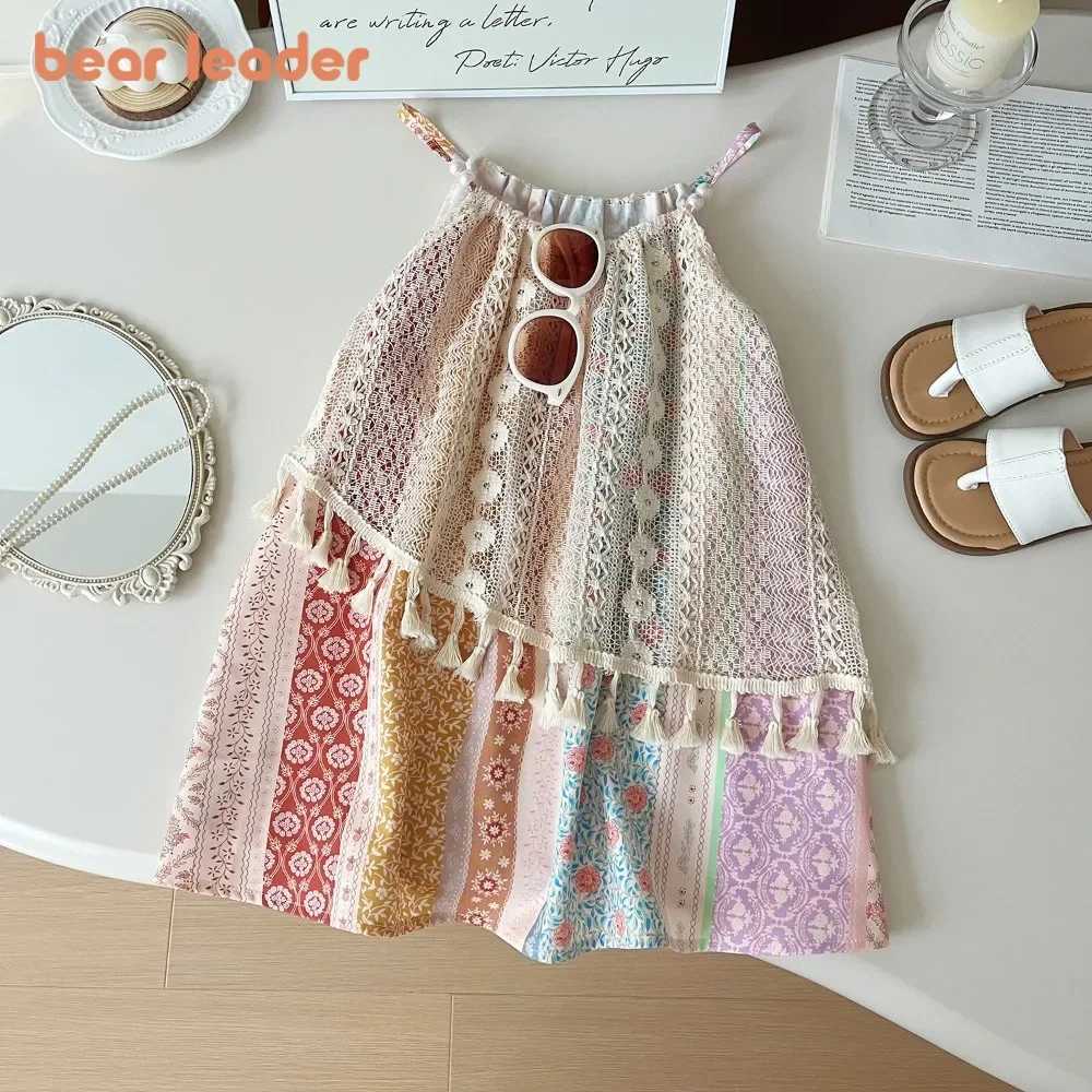 Bear Leader Summer Girls Sweet Dress Tassel Patchwork Printing Loopholes Casual Princess Dress Fashionable Childrens Clothing X250528