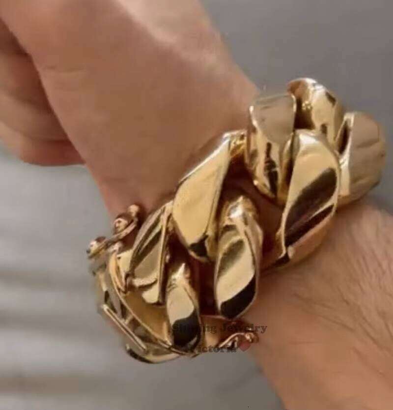 New Arrival 28MM 520G 9.5" Custom Made Hip Hop Jewelry Real 14K Plating 999 Solid Sier Gold Cuban Bracelet