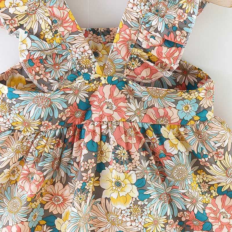 2 Pcs Summer New Baby Girl Dress Fashionable Floral Fly Sleeve Cotton Dress with Crossbody Bag Suitable for Babies Aged 0-3 X250528