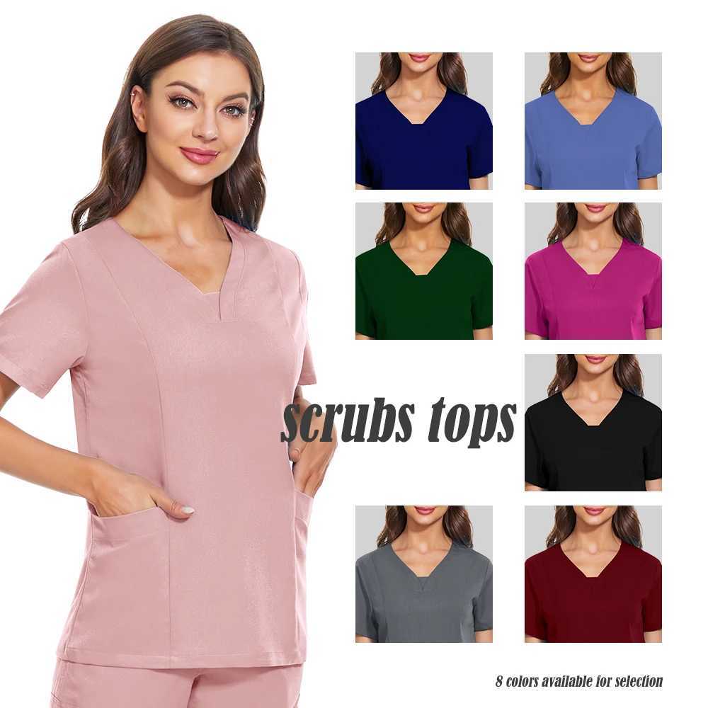 V-neck Short Slved Top Fashion Nurse Uniform Dentist Veterinary Work Uniform Unisex Healthcare Nurse Clothing Scrun Women Mens X250528