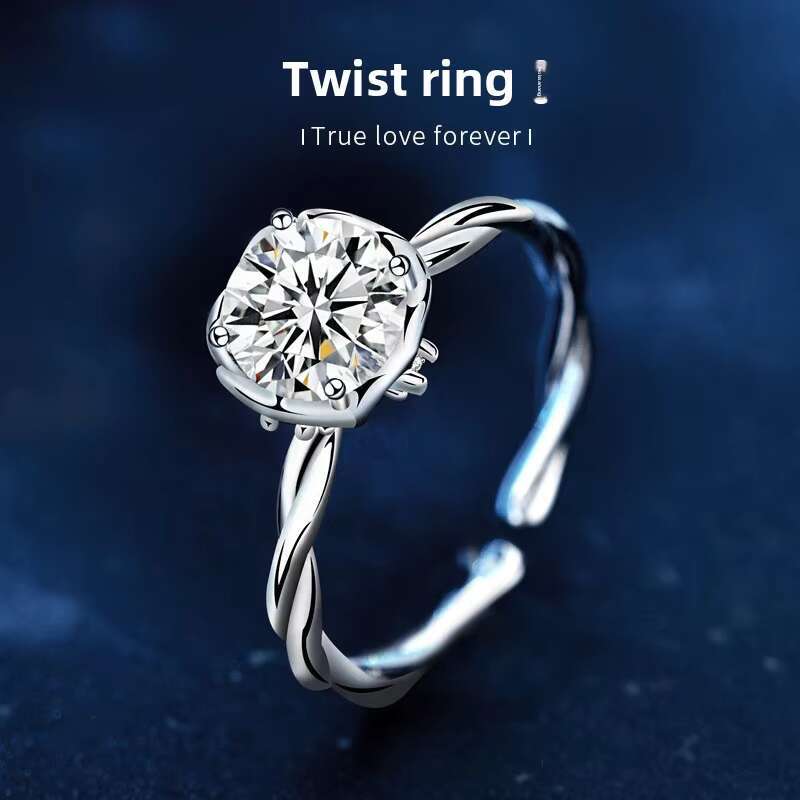 Womens 925 Sterling Silver Moissanite Twist Ring Simple Versatile Open Diamond Tail Jewelry Wholesale