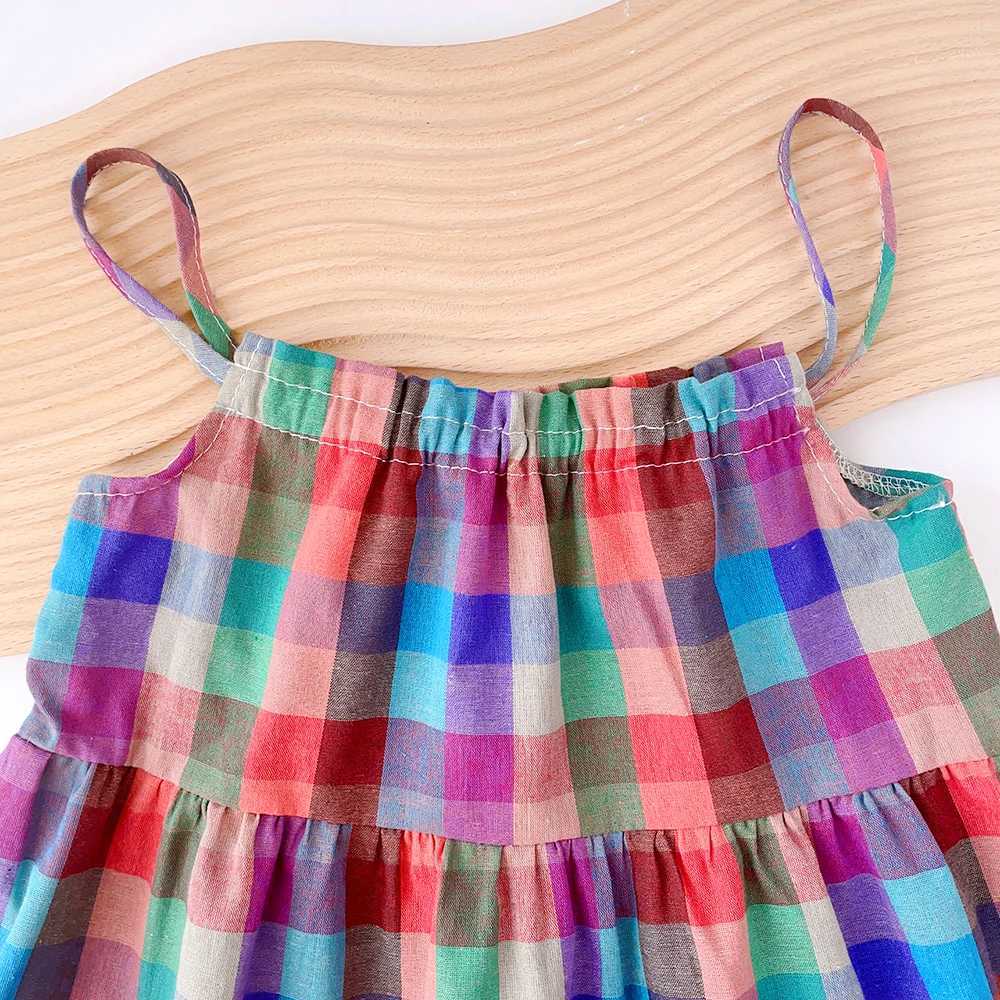 Girls Set 2023 Summer New Casual Dress Colorful Plaid Strap Dress Sleeveless Princess Dress Girls Fashion Dress X250528