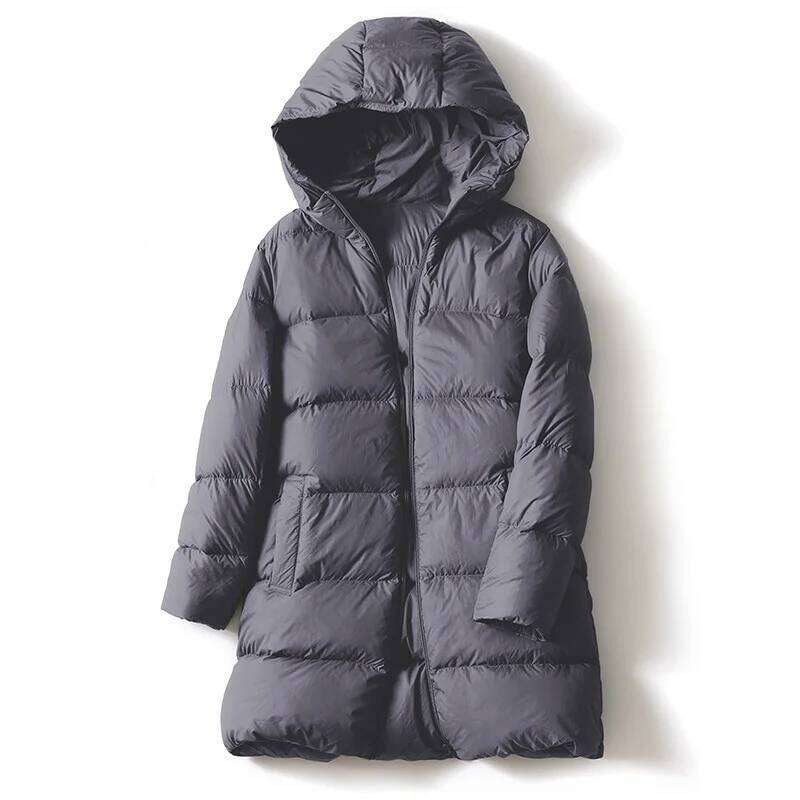 Schinteon Women Ultralight White Duck Down Jacket with Hood New Autumn Winter Warm Casual Outwear Solid Color Simple Coat