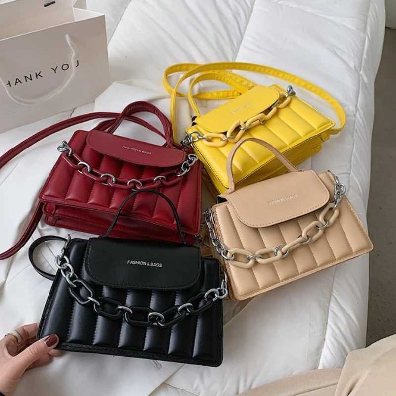New Chains Shoulder Bag Women Solid Color Crossbody Bag Designer Ladies Messenger PU Leather Handbag Luxury Top-handle Bag Y250528