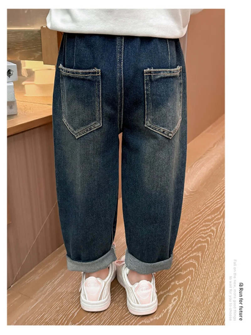 Girls Bow Jeans Pants Spring Kids Elastic Loose Denim Autumn Children Bowknot Print Trousers Fashion Harlequin 210Y 250528