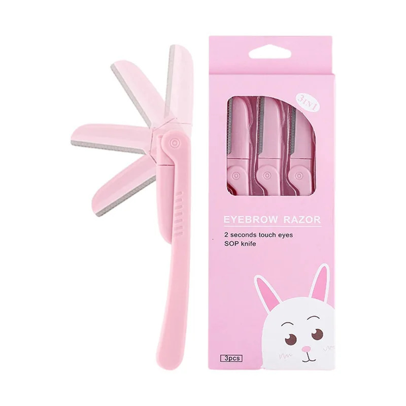 3PcsSet Pink Folding Eyebrow Trimmer Armpit Hair Razor Beauty Face Eye Brow Shaper Shaver Stainless Steel Blades Makeup Tools 250516