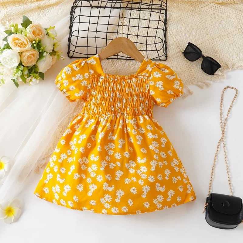 2025 Summer Children Fashion Print Dress Girls Korean Version Style Short Sleeves Small Daisy Dress 0-2Years Baby Princess Dress X250528