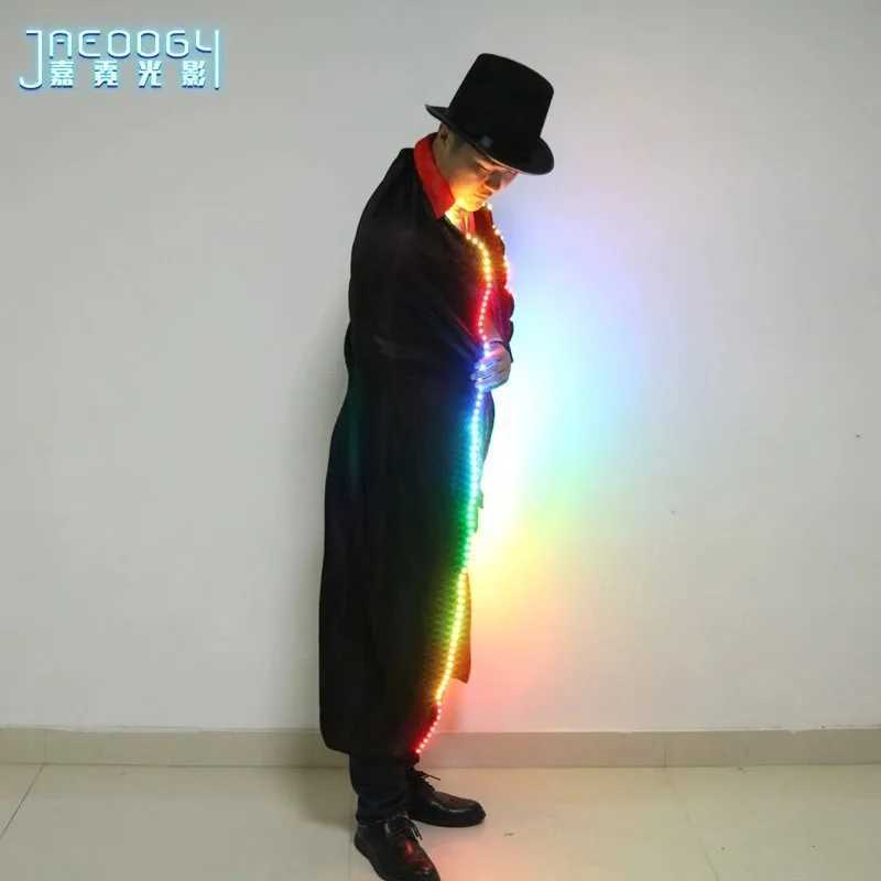 Rainbow LED lights up mens clothing colorful and shiny black cloaks carnival carnival attire role-playing costumes W250528