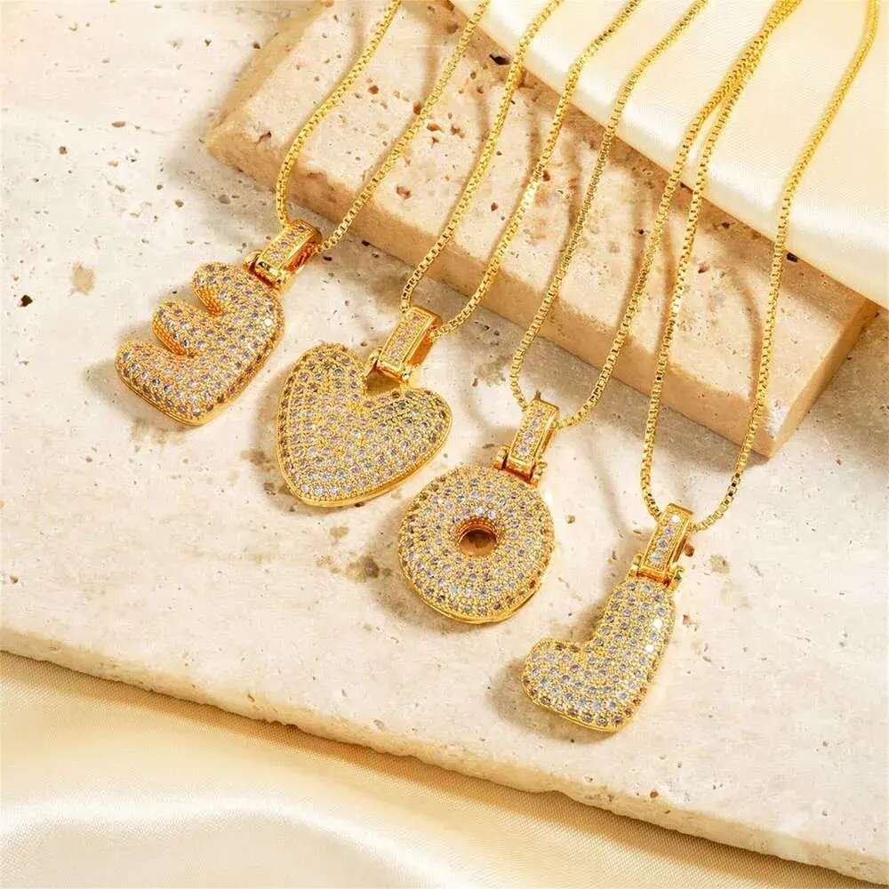 Hot selling collarbone chain copper inlaid zircon 26 English letters fat pendant hip-hop trendy necklace