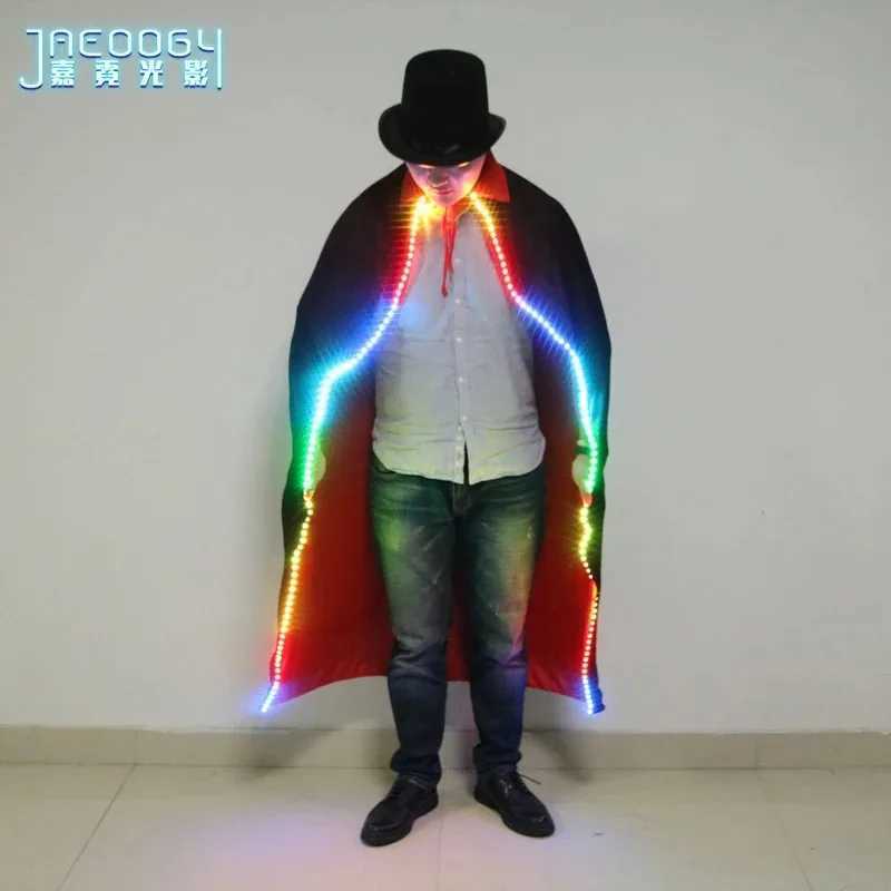 Rainbow LED lights up mens clothing colorful and shiny black cloaks carnival carnival attire role-playing costumes W250528