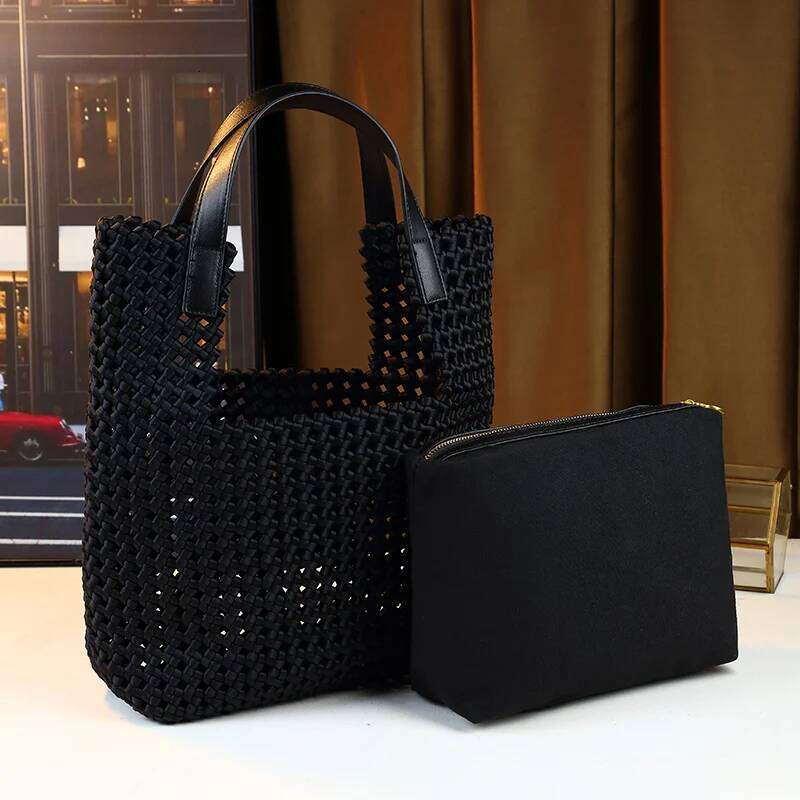 New Women's Hollow Woven Handbag Fashion Casual Commuter Mother-Child Basket Style Single Shoulder Underarm Trendy Bag