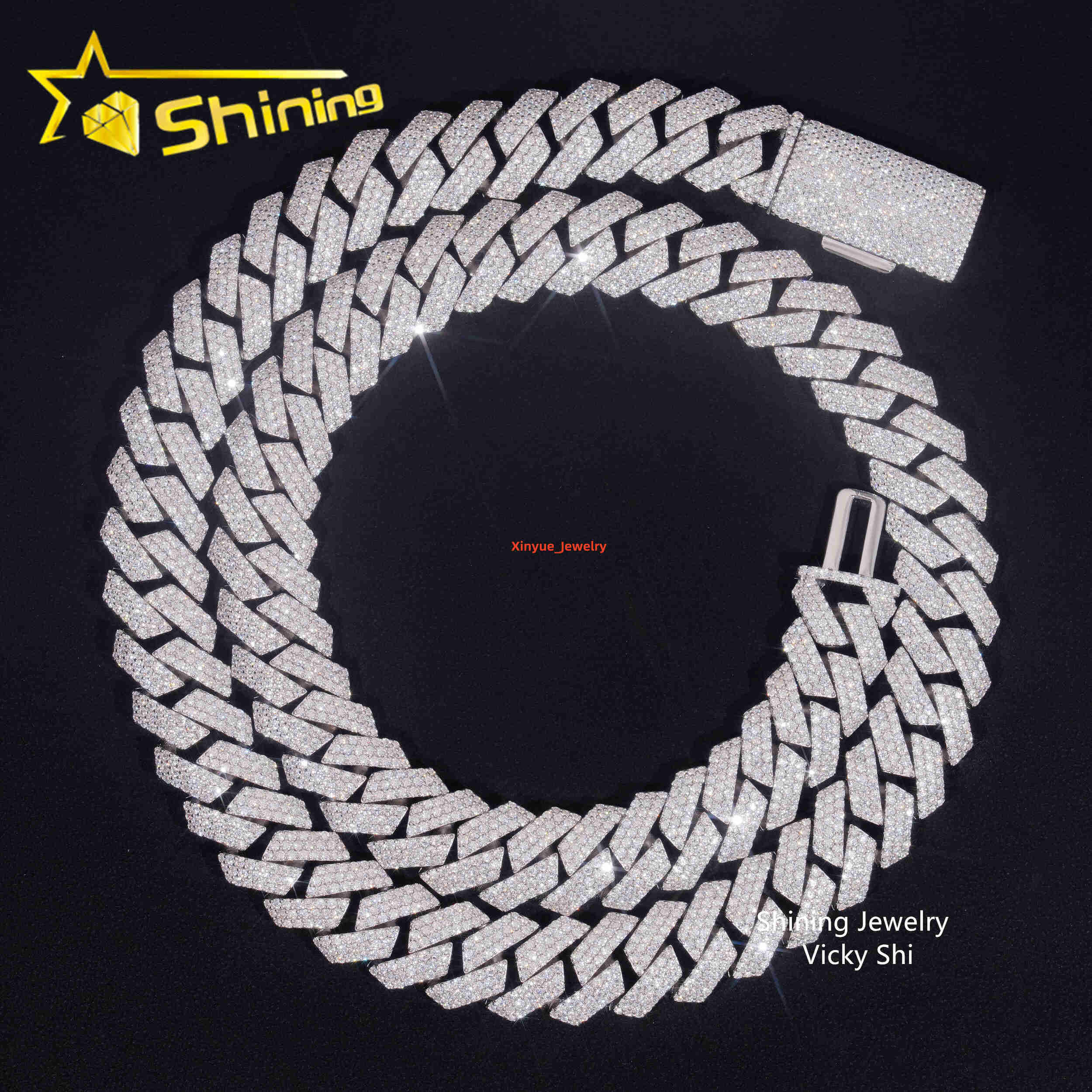 Hip Hop Jewelry 16mm 3Rows Man Iced Out Cuban Necklace 925 Solid Silver VVS1 Moissanite Diamond Custom Miami Cuban Link