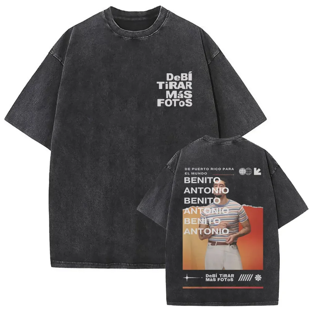 Rapper Bad Bunny DTMF DeBi TiRAR MaS FOToS Vintage Washed T-shirt Men Harajuku Short Sleeve Graphic Tees Streetwear Y2K Clothes XJ260131