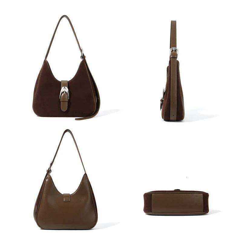 Women Suede Female Frosted Cowhide Split Leather Underarm Shoulder Bag Lady Fashion zipper Handbag Wholesale