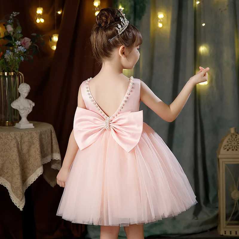 New Girls Princess Dress Summer Tulle Big Bow Girls Wedding Dress Piano Performance Costume Host Costume 2-10 Years Kids Clothes X250528