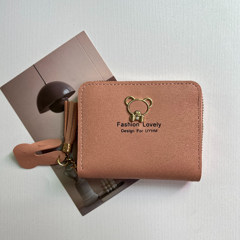 Free Shipping Designer Wallet New Women's Wallet Short Cartoon Cute Bear Tassel Student Coin Purse Zipper Bag