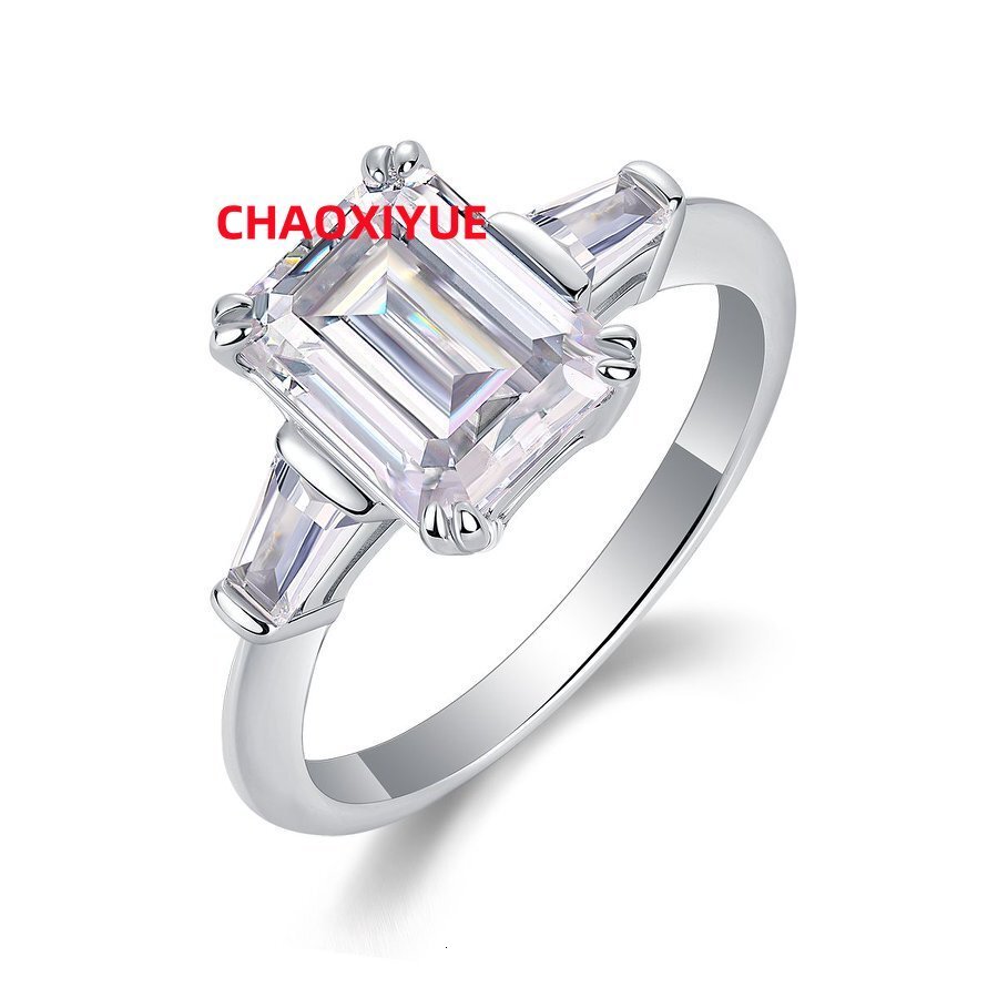 Emerald Cut Moissanite Ring S925 Sterling Silver 18K Gold Plated Engagement Wedding Jewelry for Women