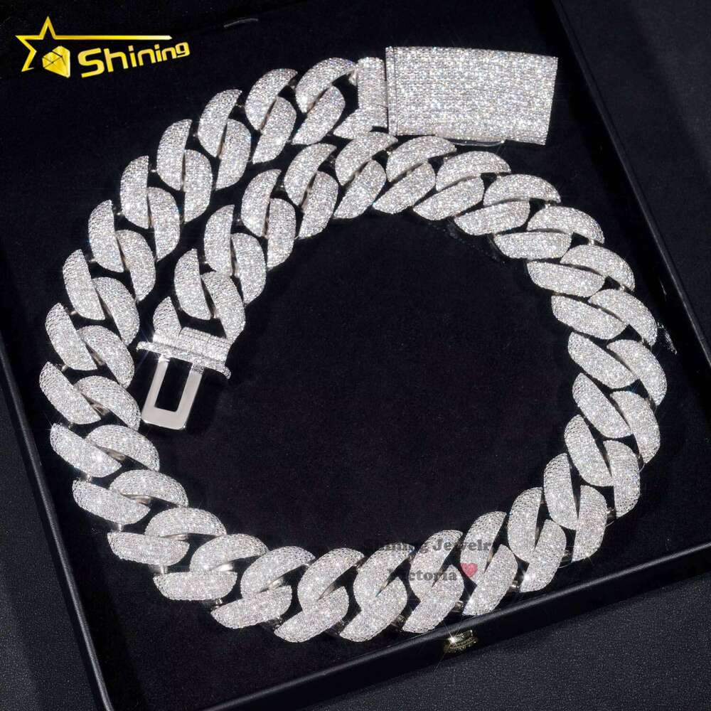 Shining Jewelry Hip Hop Iced Out Miami 25MM Thick Sier Lab Grown Dia 14K Gold Plated Cuban Link Chain