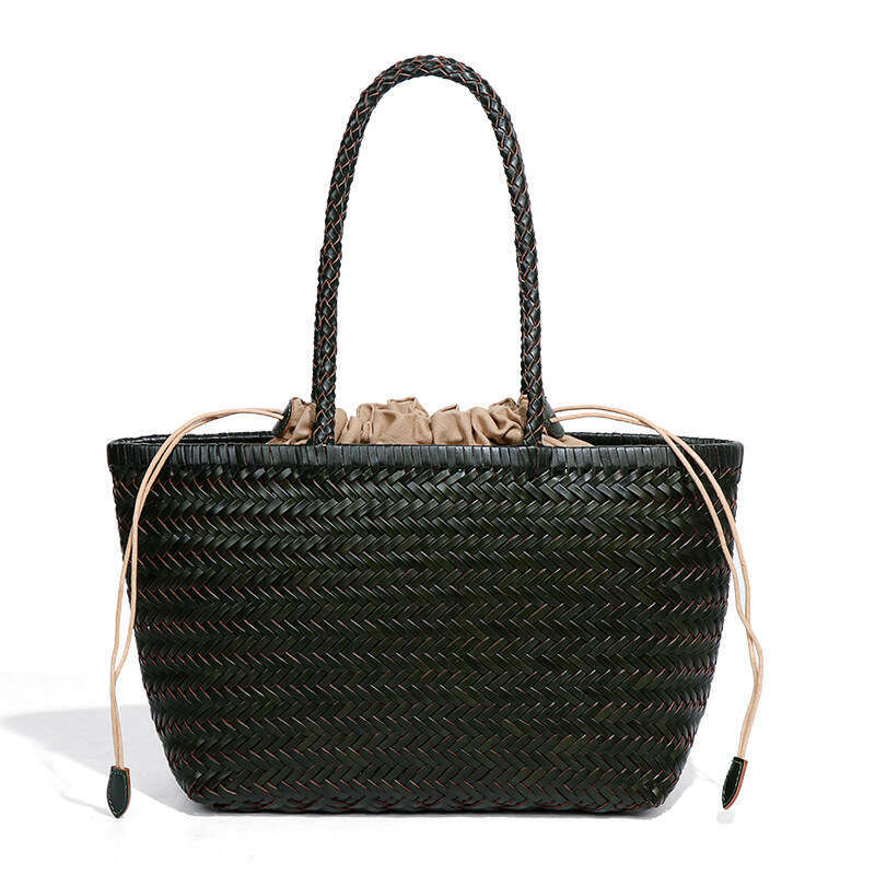 Tote Bag Braided Handbag Niche Design Genuine Leather Handbag Handwoven Single Shoulder Crossbody Mother Daughter Woven Rattan Bag Shoulder Bag