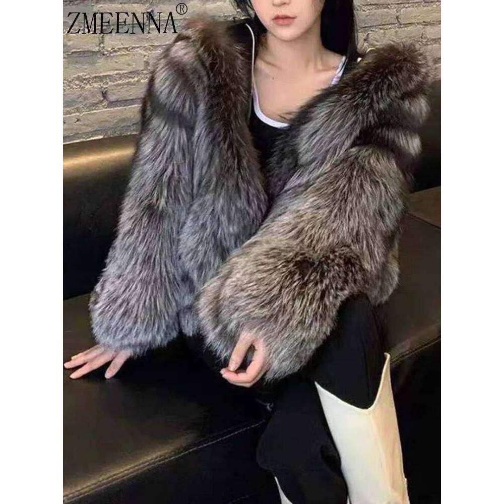 ZMEENNA Temperament Hooded Long Sleeve Warm Faux Fur Coat For Women Casual Zipper Lady Thick Jacket 2024 Autumn Winter New ZM602