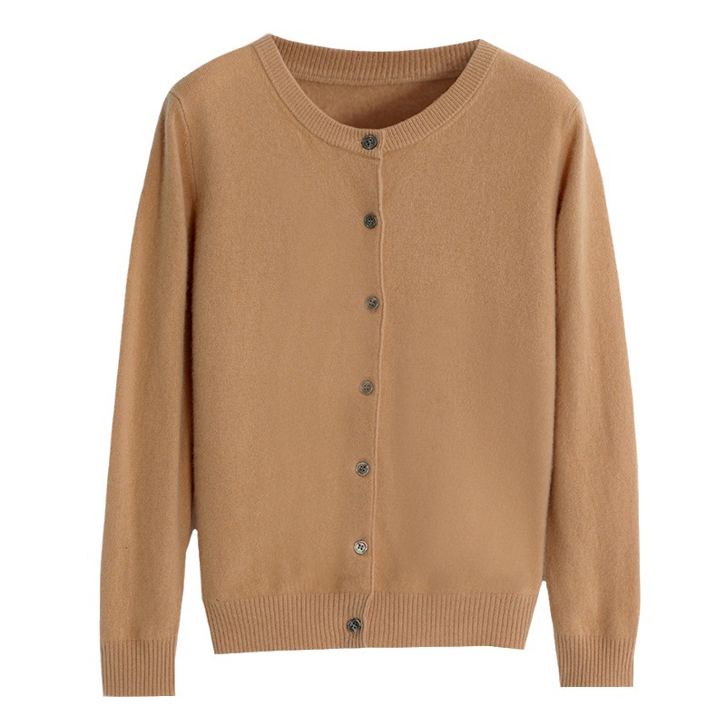 DR180 New Korean Short Women's Round Neck Cardigan Loose Sweater Bottoming Shirt Long Sleeve