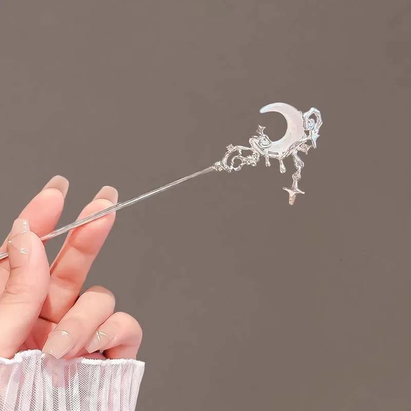 Vintage Moonstone Star Moon Hair Sticks for Women Chinese Style Cross Tassel Hairpin Disk Chopsticks Accessories 250519