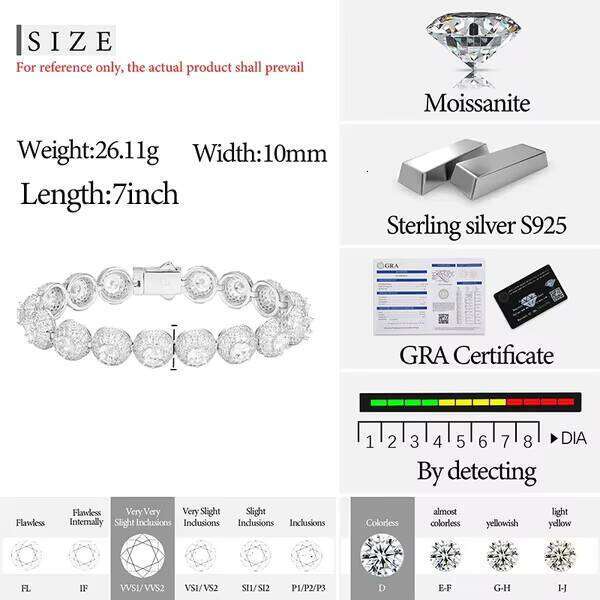 High Quality Unisex Iced Out Round VVS1 Moissanite Cuban Chain Necklace Sier For Men Hip Hop Jewelry