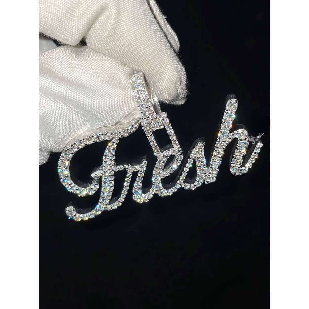 Women's Custom Sterling Sier Moissanite VVS Name Pendant Fully Iced with Letter Design Chic Christmas Gift for Her
