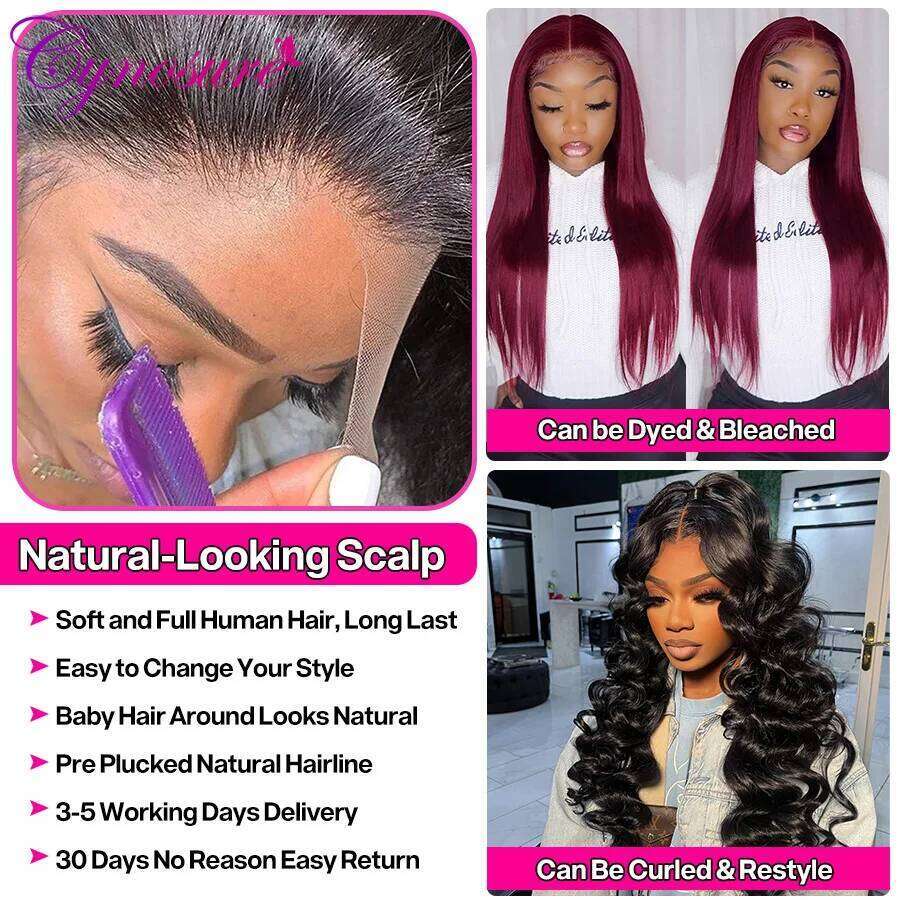 Cynosure 13X4/13X6 HD Transparent Front Human Hair Wigs for Women Pre Plucked Remy Brazilian Straight Lace Frontal Wig