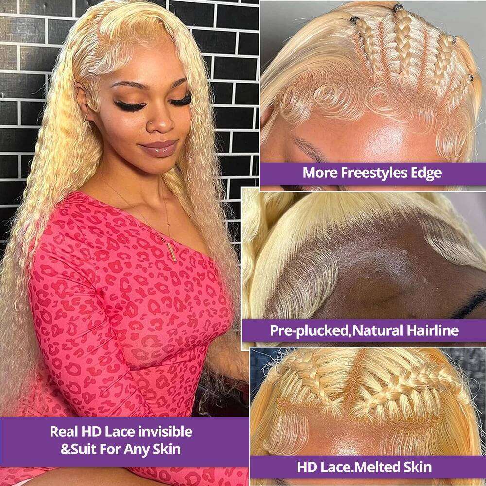 40 Inch Deep 613 Honey Blonde 13x4 Transparent Front Human Hair Wigs 13x6 HD Lace Frontal Curly Wave Wig ForWoman 250%