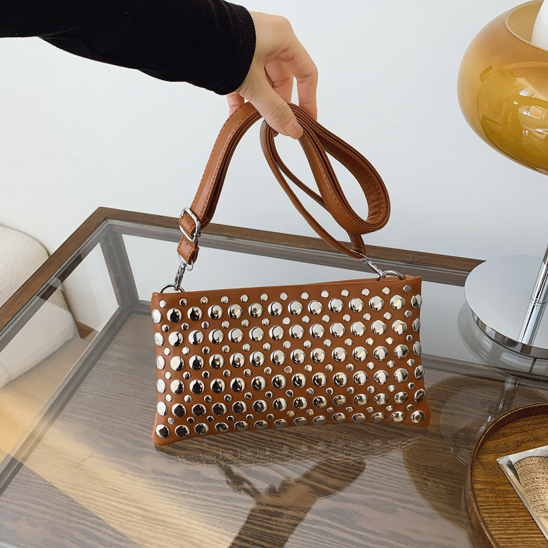 Luxury Brand Designer Bag Personalized Trendy Dot Rivet Hand-Held Women's 2025 New Motorcycle Versatile Armpit Tote Bag