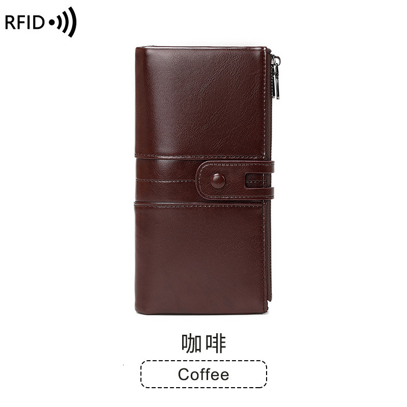 Free Shipping Designer Wallet New Anti Magnetic Wallet Retro Oil Wax Leather Handbag Multifunctional Women's Phone Bag Multifunctional Card Bag