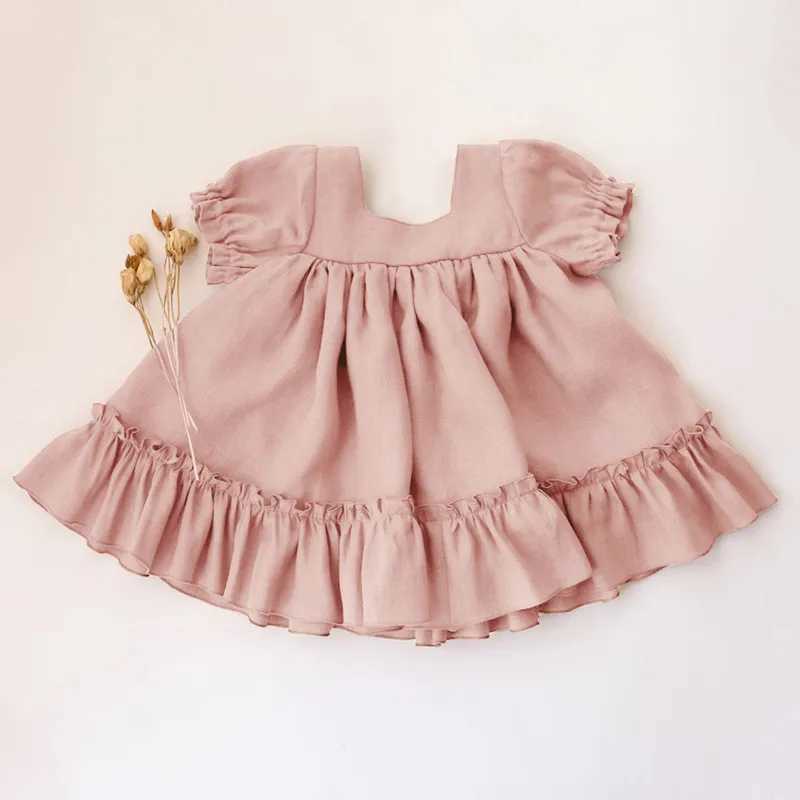 Baby Girls Cotton and Linen Dress Summer New Style Button Casual Loose Baby Dresses Kids Baby Short Sleeve Clothes X250528