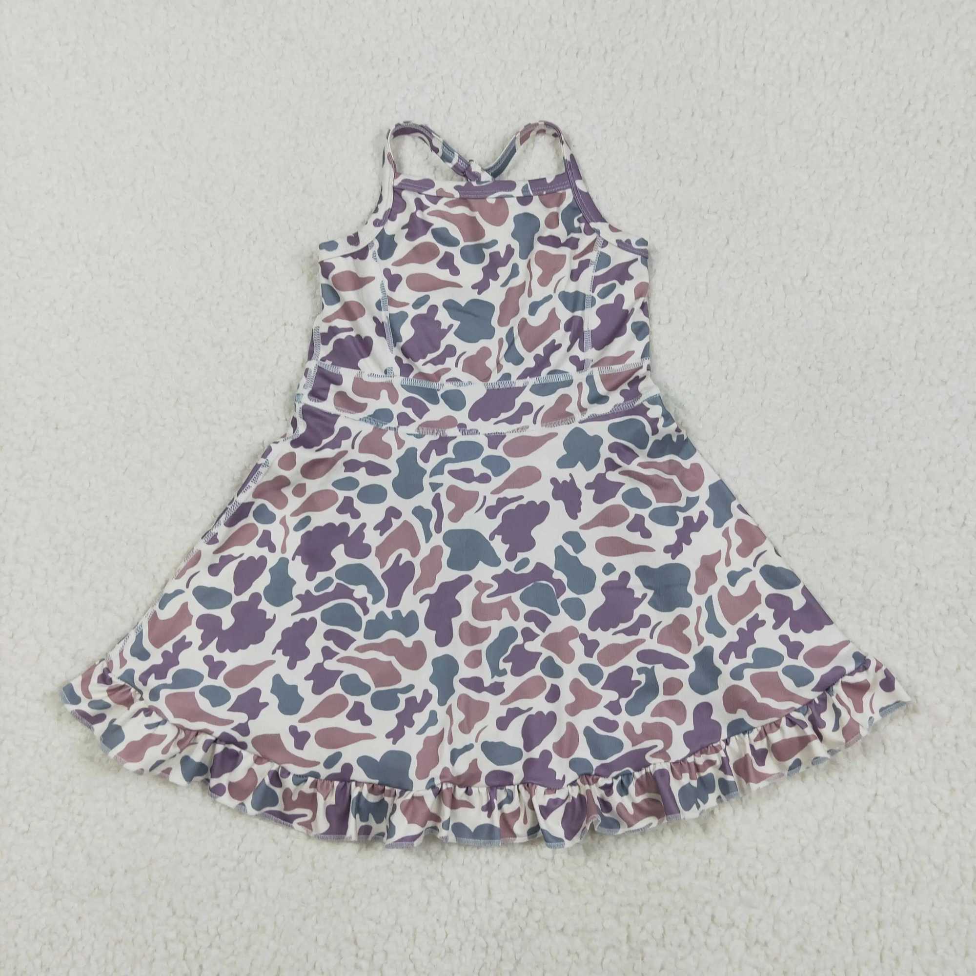 Summer Athletic Active Wear Baby Girls Strap Camo Yoga Ruffle Knee Length Dresses Toddler Kids Children Clothes X250528