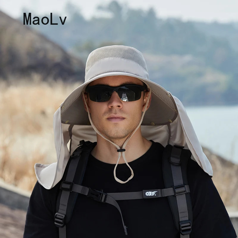 Summer Sun Hat Double Layer UV Protection Fishing Hunting Outdoor Cap Hiking Camping Visor Hat Removable Fisherman Hat tool 250526