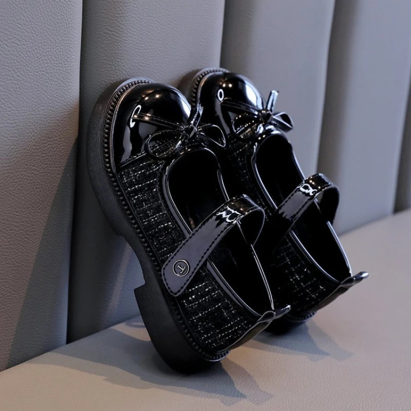 Spring Autumn Childrens Leather Shoes with Bowknot Versatile Girls Fashion Mary Jane Shoes Causal Patchwork Kids Princess Shoes 250528
