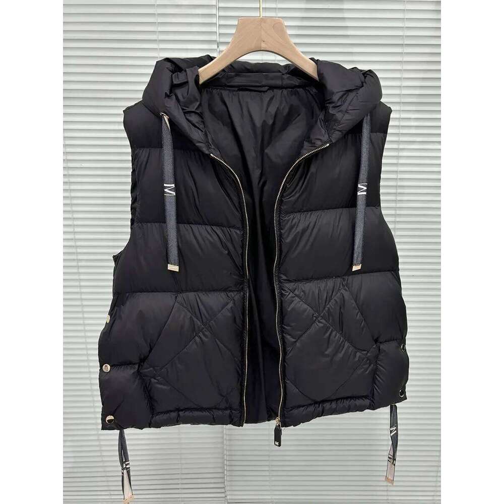 Schinteon Women 90% White Duck Down Vest with Hood Casual Sleeveless Jacket Simple Solid Color Fashionable Autumn Winter Top New