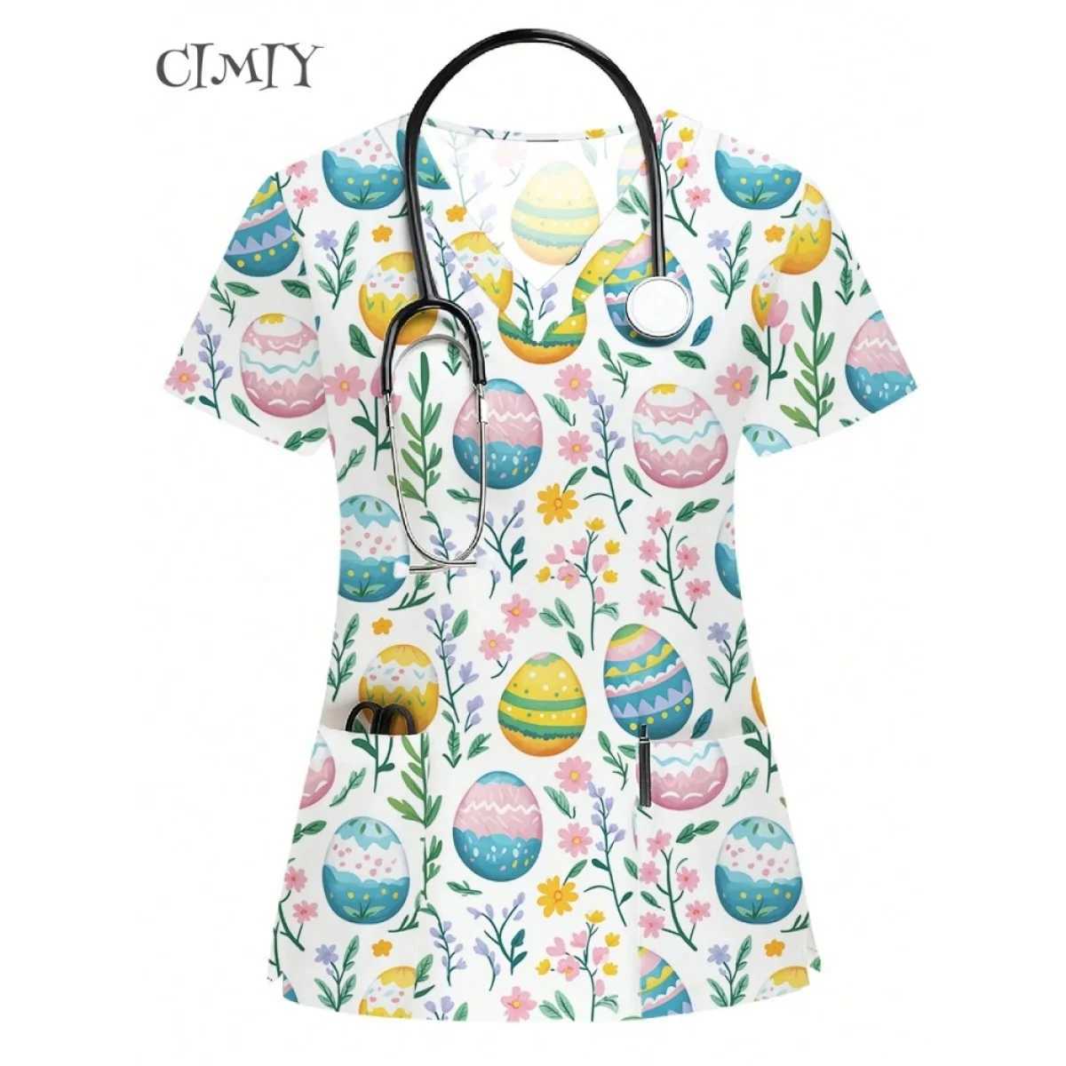 Uniform Nurse Cat Print Scrub Tops Pet Shop Medical Uniforms Nurse V-Neck Shirt Nursing Accessories Doctor Scrubs Clothes 2025 X250528