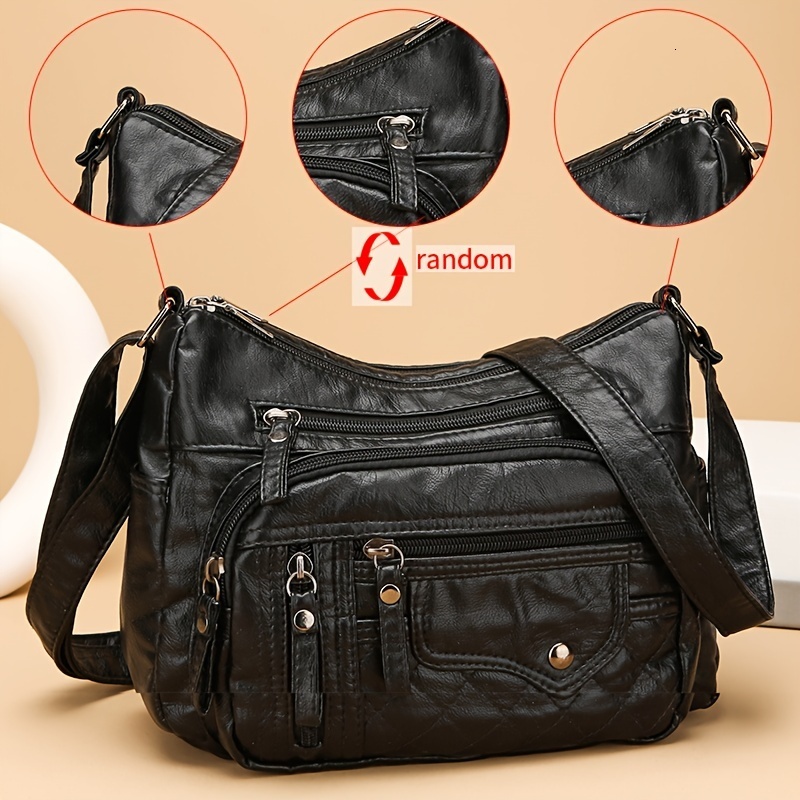 Large Capacity Nylon Shoulder Bag, with Adjustable Strap, Anti-theft Zipper Closure - Available in Brown, Light Gray, Red, Black